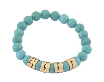 The Four Agreements Beaded Bracelet with Turquoise and Brass Beads