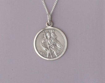 Sterling silver antiqued finish round St Christopher pendant - St Christopher - silver pendant - silver necklace - sterling silver - CME4137