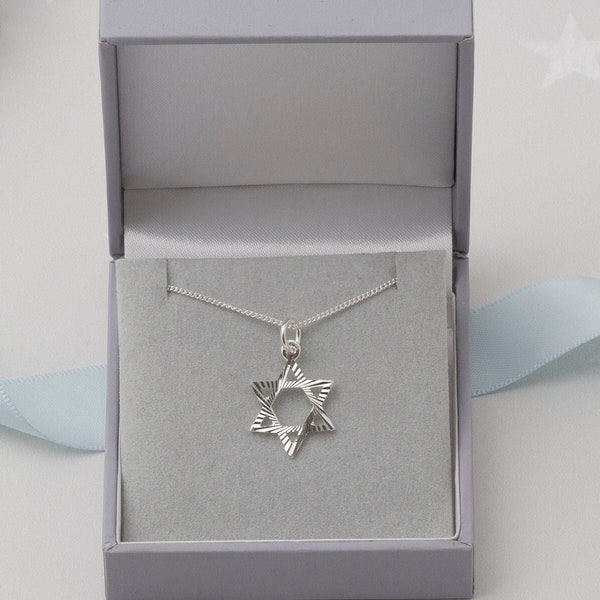 Sterling silver diamond cut Star of David pendant - Star of David - silver star - silver pendant - star necklace - star jewelry - CME2527