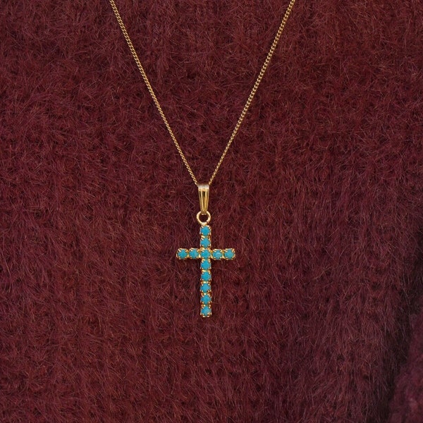 Pendentif croix en cristal Swarovski turquoise - pendentif en cristal - croix en cristal - cristal Swarovski - jaune - collier croix - TQ/CROSS/P