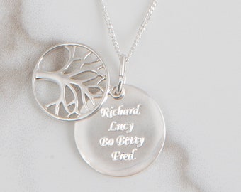Sterling silver personalised disc pendant with tree of life pendant - engraved necklace - silver necklace - TP/AC0414/PER