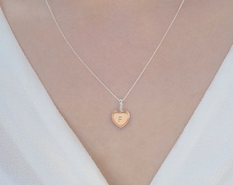 Personalised rose gold heart pendant - mothers day gift - initial necklace - personalised heart necklace - rose gold pendant - G1PD1142