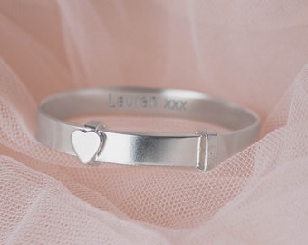 Personalised Sterling Silver Children's Heart Bangle - kid's custom bangle -adjustable bangle for children - engraved bangle