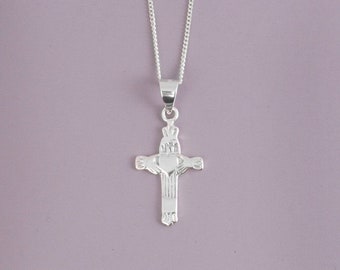 Children's sterling silver Claddagh cross necklace - heart - silver necklace - kids cross - Claddagh - cross pendant - AC5021/CH