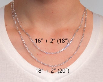 Sterling silver 3mm Figaro chain in various sizes - 16", 18", 20" silver chain - rose gold chain - yellow gold chain - figaro necklace chain