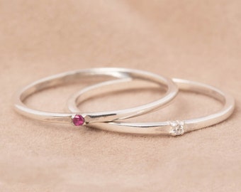 Sterling Silver Birthstone Dainty Ring - zilveren 925 ring - verjaardagscadeau - stapelring - kerstcadeau