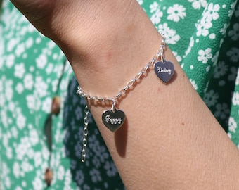 Sterling silver personalised multi heart charm bracelet - customised jewellery - silver heart bracelet - personalised name bracelet