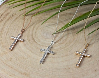Grand pendentif croix cristal Swarovski - collier argent - collier or - collier croix - bijoux religieux - LC/CROSS/P