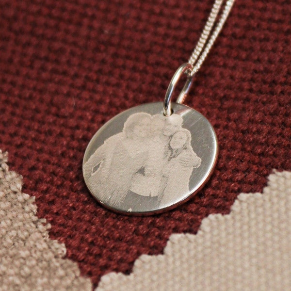 Sterling silver personalised photo pendant - engraved photo necklace - custom picture necklace - family necklace - mum gift - memorial gift