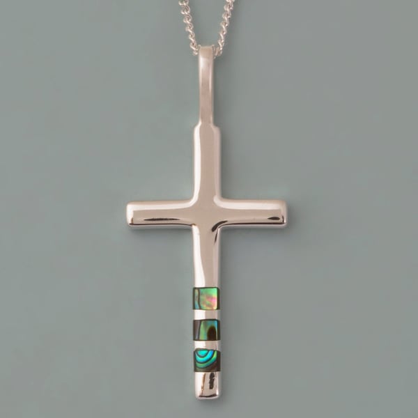 Sterling silver cross inlaid with pauashell - silver cross pendant - blue stone cross - silver pendant - pauashell necklace - CMRL8105