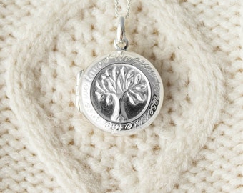 Personalised sterling silver tree of life round locket - photo locket - engraved necklace - personalised locket - mum gift -G2-LO-3459