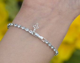 Swarovski crystal bracelet with dainty open cross charm - crystal bracelet - cross - Swarovski crystal - cross bracelet - C/BRAC/S