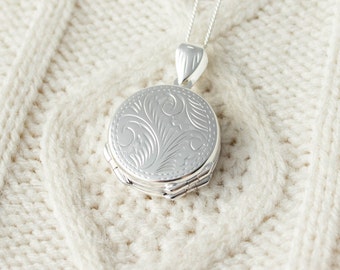 Gepersonaliseerde sterling zilveren 4-zijdige swirl medaillon - foto medaillon - gegraveerde ketting - gepersonaliseerd medaillon - moeder cadeau - G2-LO-3207