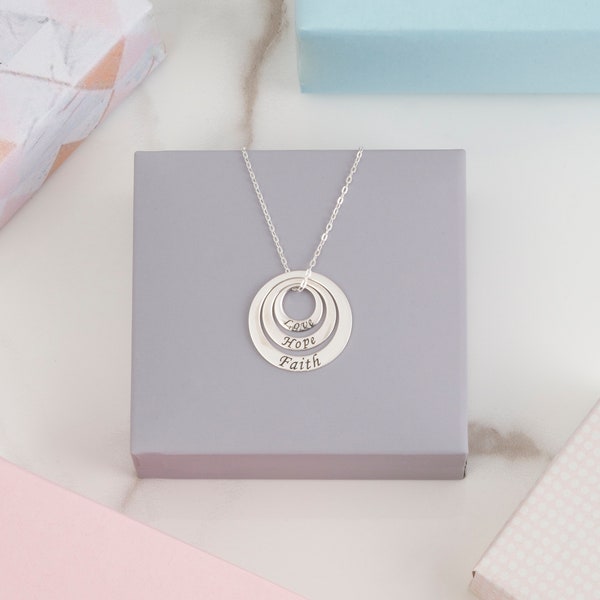 Sterling Silver three disc love, hope, faith necklace - trebble ring - rose necklace - gold necklace - silver necklace - AP80450
