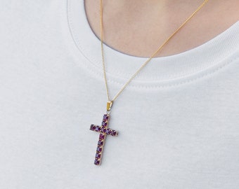 Vintage Mexico 14K Gold Amethyst Cross 