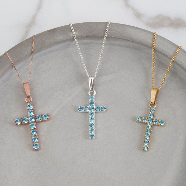 Aqua Swarovski crystal cross pendant - crystal pendant - crystal cross - Swarovski crystal - blue - cross necklace - AQ/CROSS/P