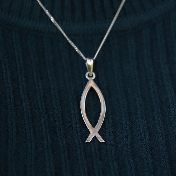Sterling silver ichthys fish pendant - fish pendant - silver necklace - ichthus pendant - gold fish necklace - Ichthys jewelry - SS251