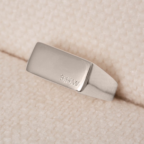 Personalised sterling silver signet ring - Unisex jewellery - rectangle signet - engraved ring - custom engraved gift