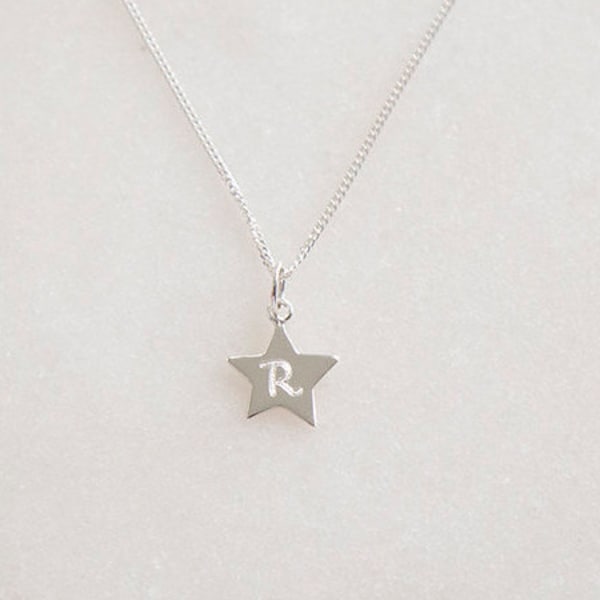 Sterling silver personalised star pendant - engraved initial necklace - children's engraved necklace - silver star necklace - AP61253/PER