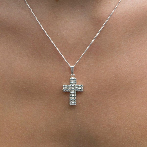 Swarovski Kristall Doppelkreuz Anhänger - Kreuz - Swarovski Kristall - religiöser Schmuck - Kreuz Halskette - Silberkette - D / C / CROSS / P