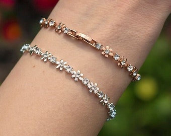 Swarovski crystal flower bracelet with dainty open cross charm - crystal bracelet - cross - Swarovski crystal - flower bracelet - C/BRAC/FLO