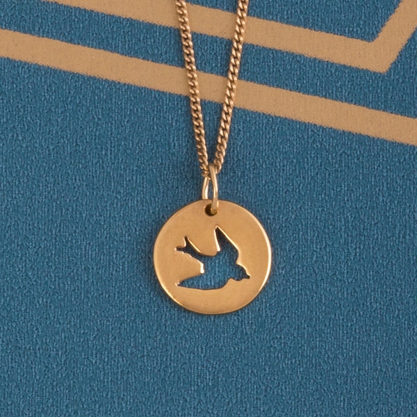 Pendentif colombe ouvert en argent sterling pour enfant - collier colombe - collier en or - collier en argent - pendentif disque - breloque colombe - AC0687