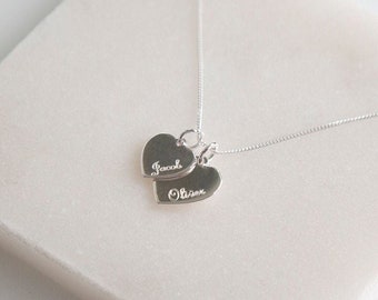 Sterling silver personalised heart pendant - engraved heart necklace - heart name pendant - children's names - AP5101/2