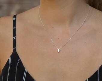 Delicate sterling silver cross necklace - silver cross pendant - cross - gold necklace - silver necklace - sterling silver - AP71350