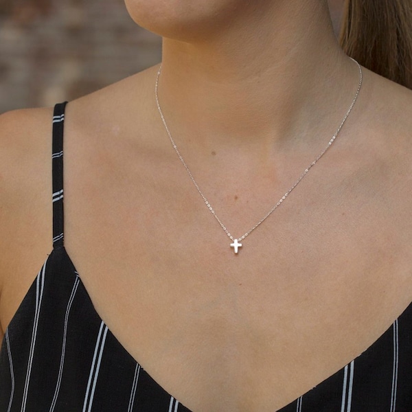 Delicate sterling silver cross necklace - silver cross pendant - cross - gold necklace - silver necklace - sterling silver - AP71350