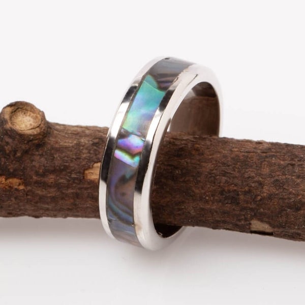 Personalised pauashell Band Ring - abalone jewellery - custom gold shell ring - blue jewellery - engarved men's ring - his and hers gift