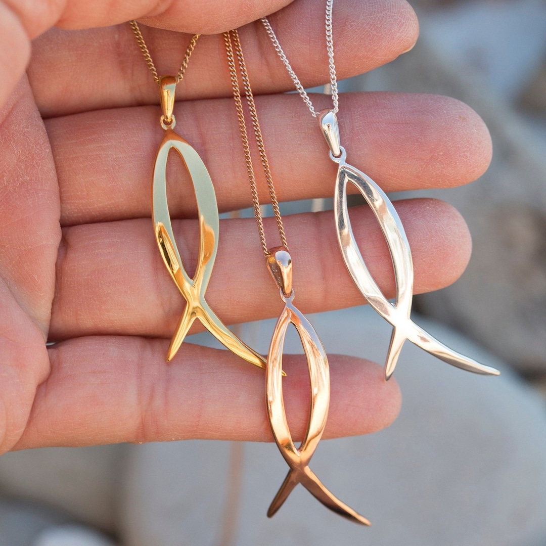 3D Fisch Halskette Damen - Geometrischer Glücksbringer Anhänger