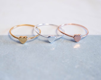 Sterling Silver Dainty Heart Ring - heart jewellery - stacking ring - gold heart ring - Valentine's gift - child's ring - pinky finger ring