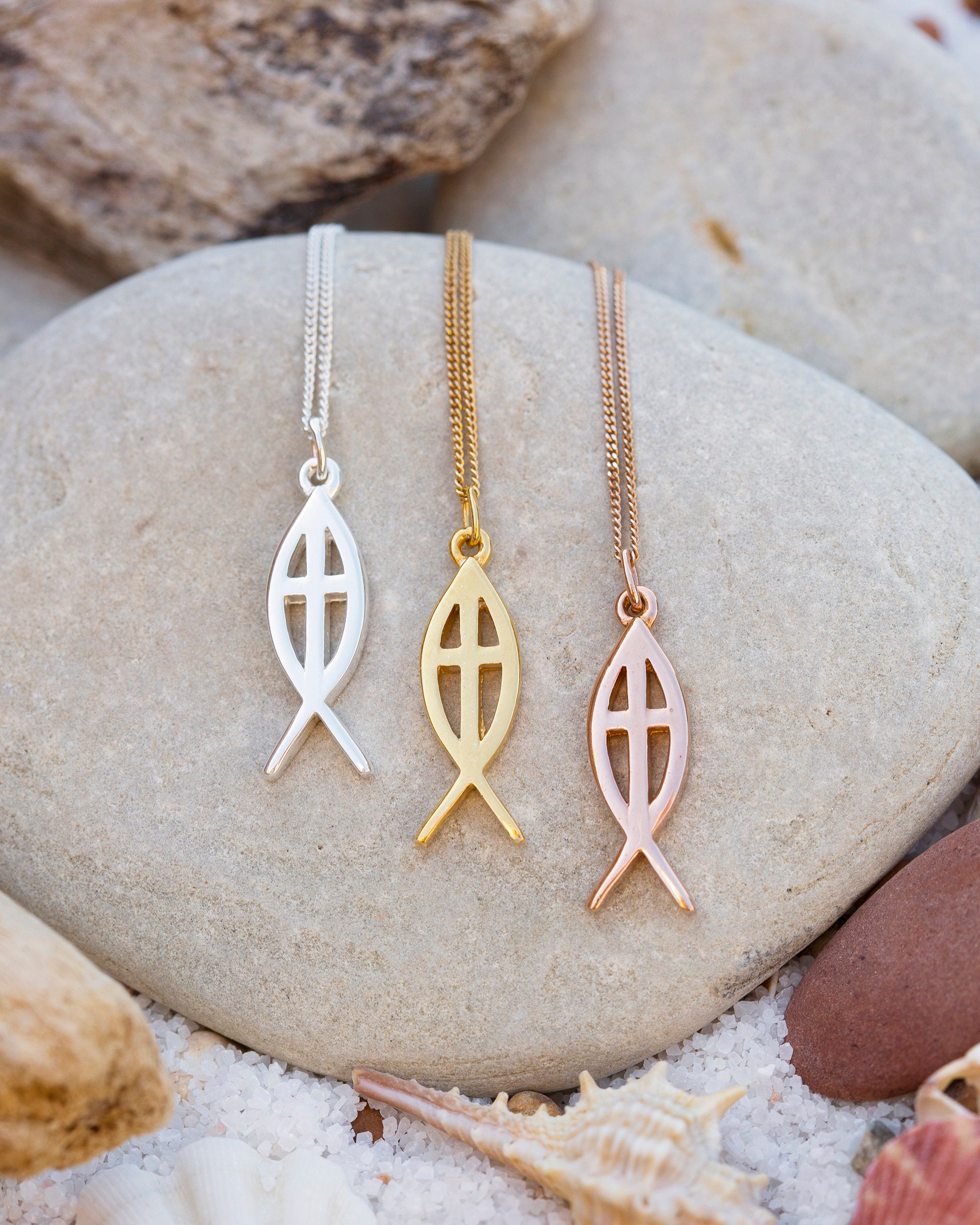 Sterling Silver Fish Pendant With Cross Centre Fish Pendant Etsy