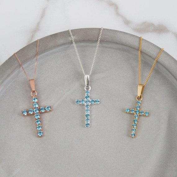 Cross and heart necklace with Swarovski crystal - silver 925