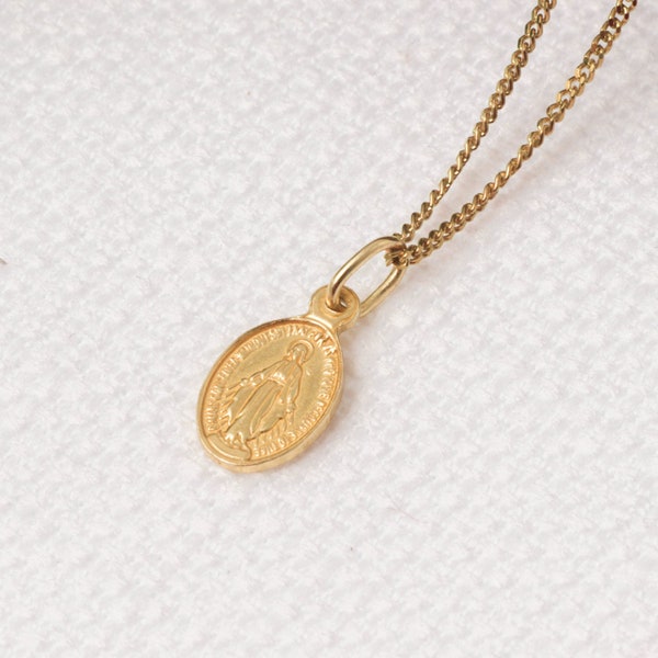 Sterling Silber Miraculous Medal Charm - Silber Madonna Anhänger - zierliche Jungfrau Maria Halskette - Gold religiöser Schmuck - Geschenk für sie