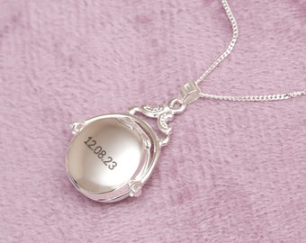 Personalised sterling silver spinning locket - photo locket - laser engraved necklace - personalised locket - mum gift