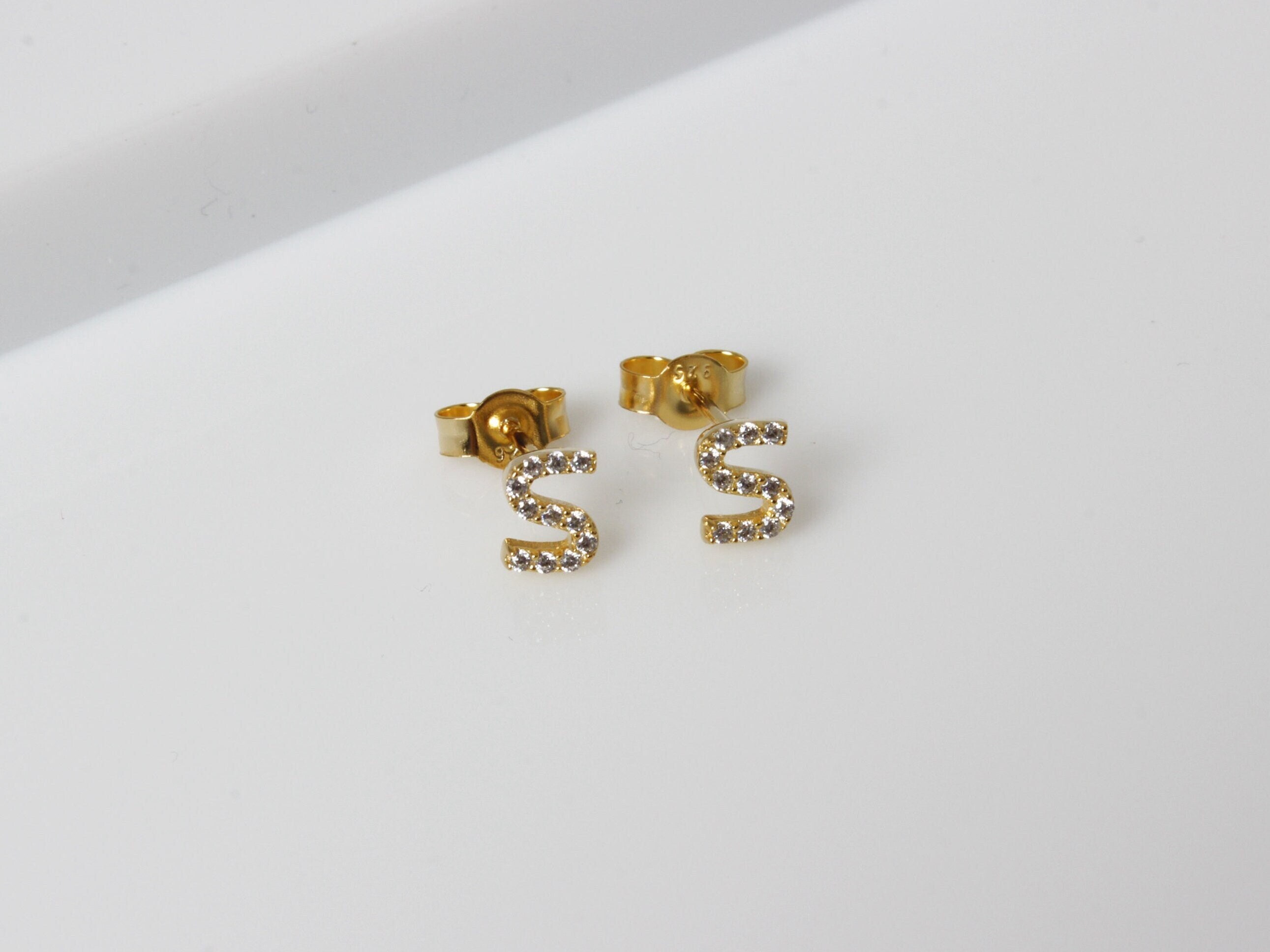 CZ Stud Earrings For Men Women 26 Letter Initial Studs Earrings Gold Plated  Xmas