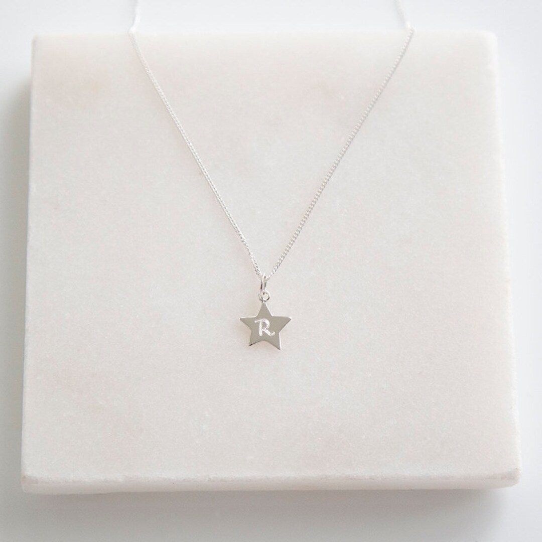 Sterling Silver Personalised Star Pendant Engraved Initial Necklace ...
