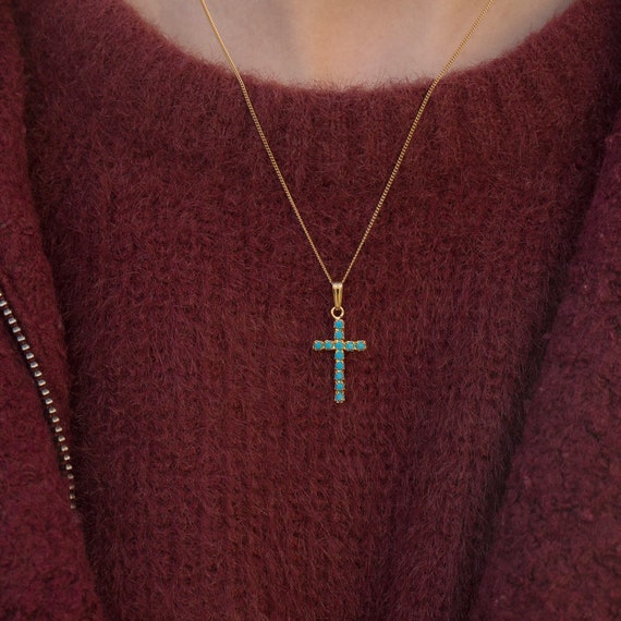 Turquoise stone hotsell cross necklace