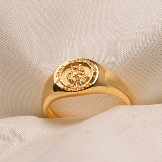 Mens gold hotsell st christopher ring