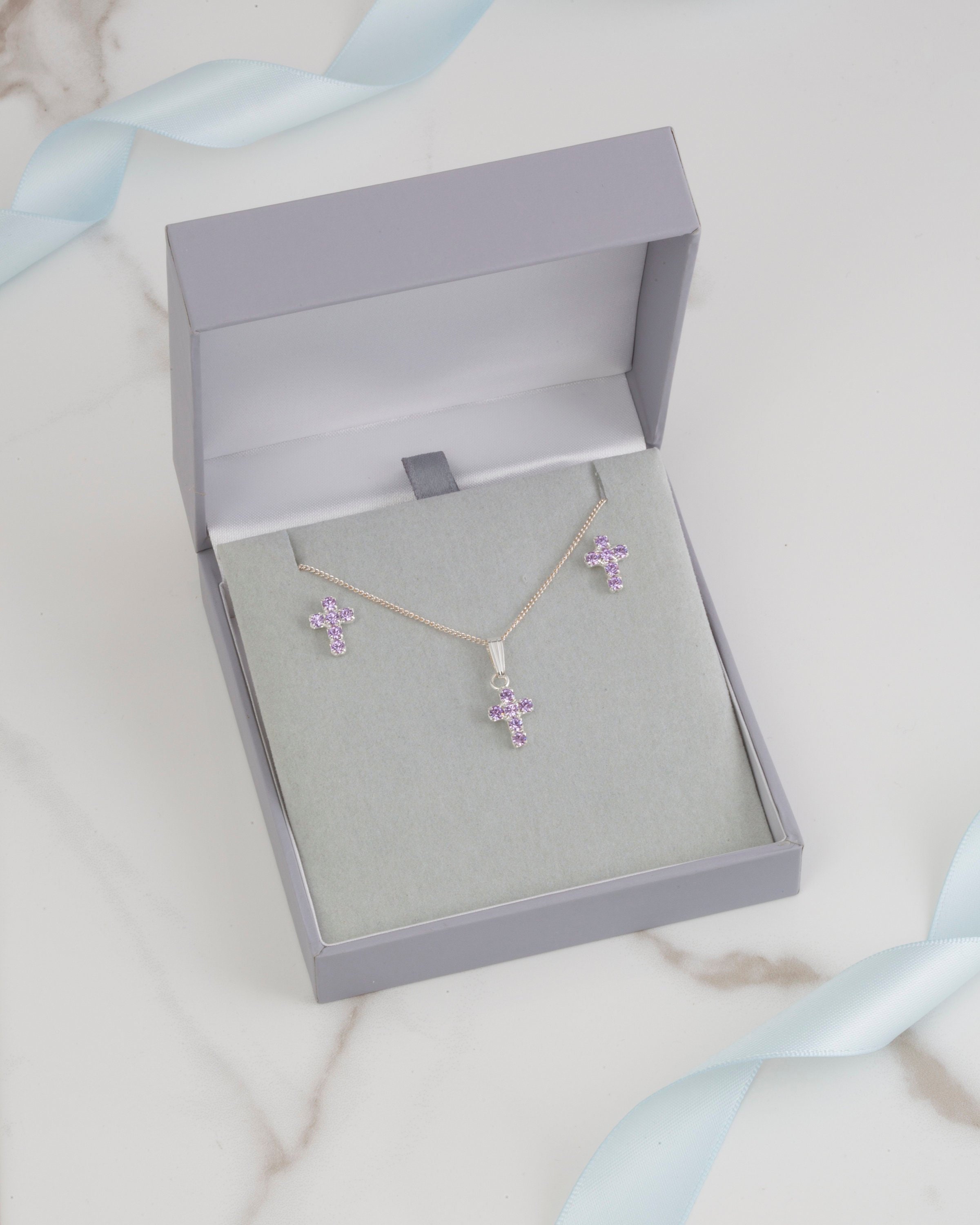 Violet Swarovski Crystal Cross Earring and Pendant Set - Etsy UK