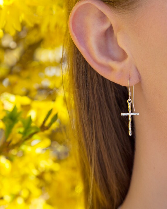 Drop Earrings Silver Cross 