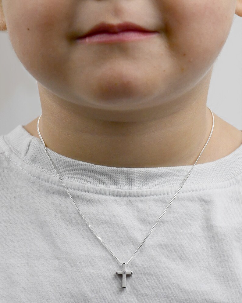 Children's sterling silver cross pendant with CZ centre Etsy