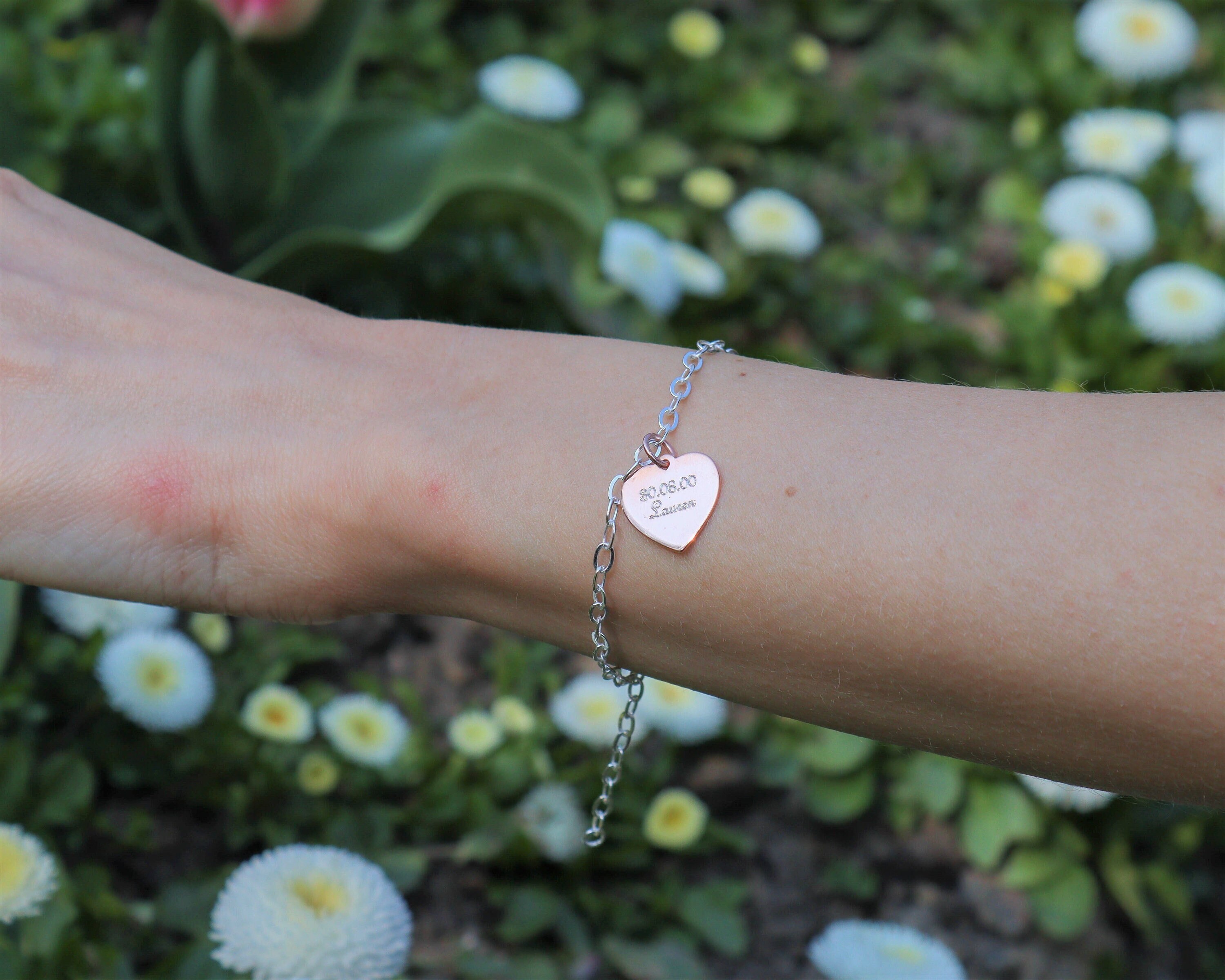 Engraved heart bracelet silver sale