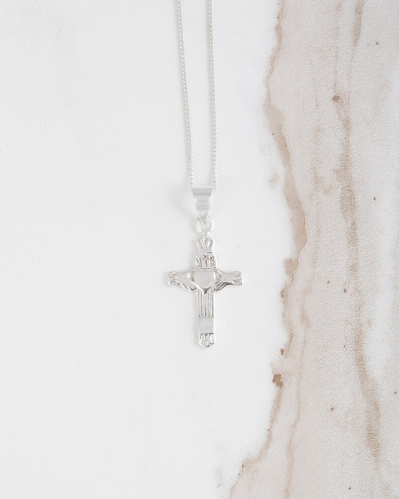 Children's Sterling Silver Claddagh Cross Necklace Heart Etsy