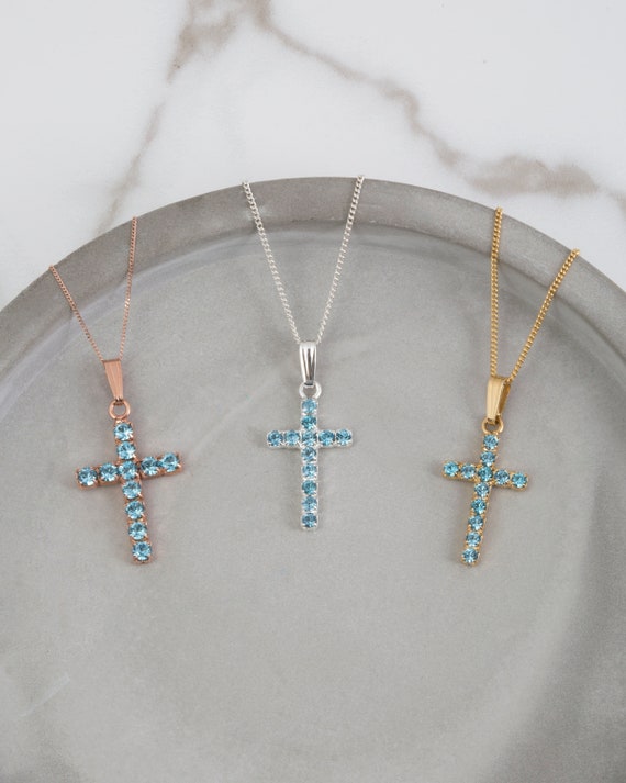 Aqua Swarovski Crystal Cross Pendant 