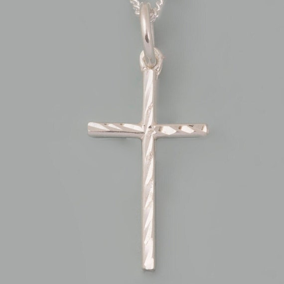 Delicate Diamond cut Sterling Silver Cross Pendant Silver Cross