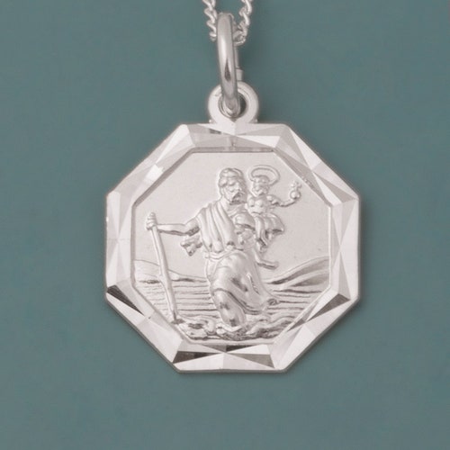 Octagonal sterling silver St Christopher pendant - St Christopher - silver pendant - silver necklace - sterling silver - CME4135