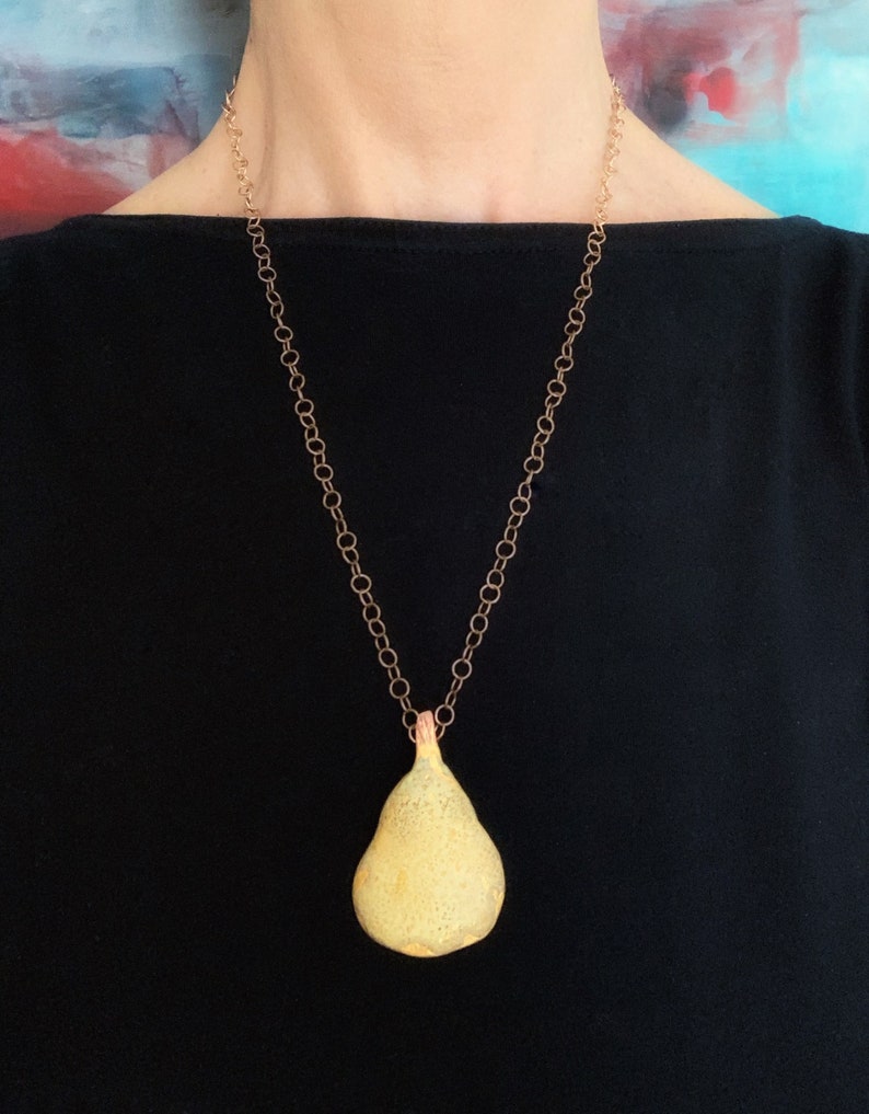 Enamel Pear with Gold Pendant