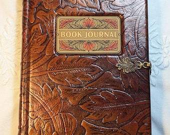 Handbound Floral Embossed Leather 'Book Journal' with Clasp